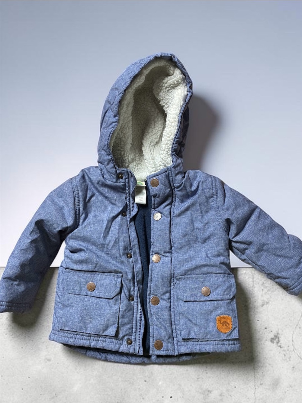 Little Me Light Blue Hooded Puffer Jacket with Sherpa Lining